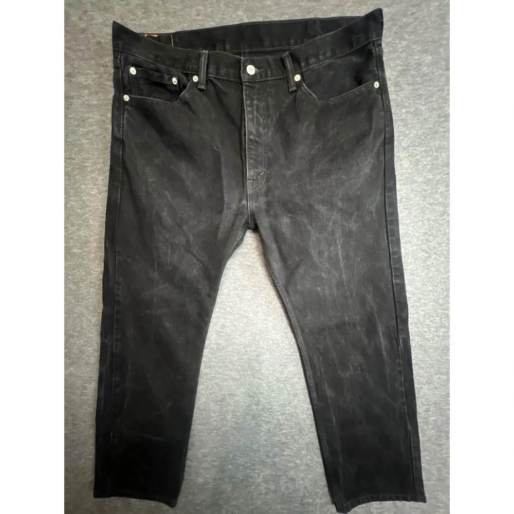 Levis 505 Regular Fit Black Denim Jeans Mens 38x30 Straight Leg Cotton Black